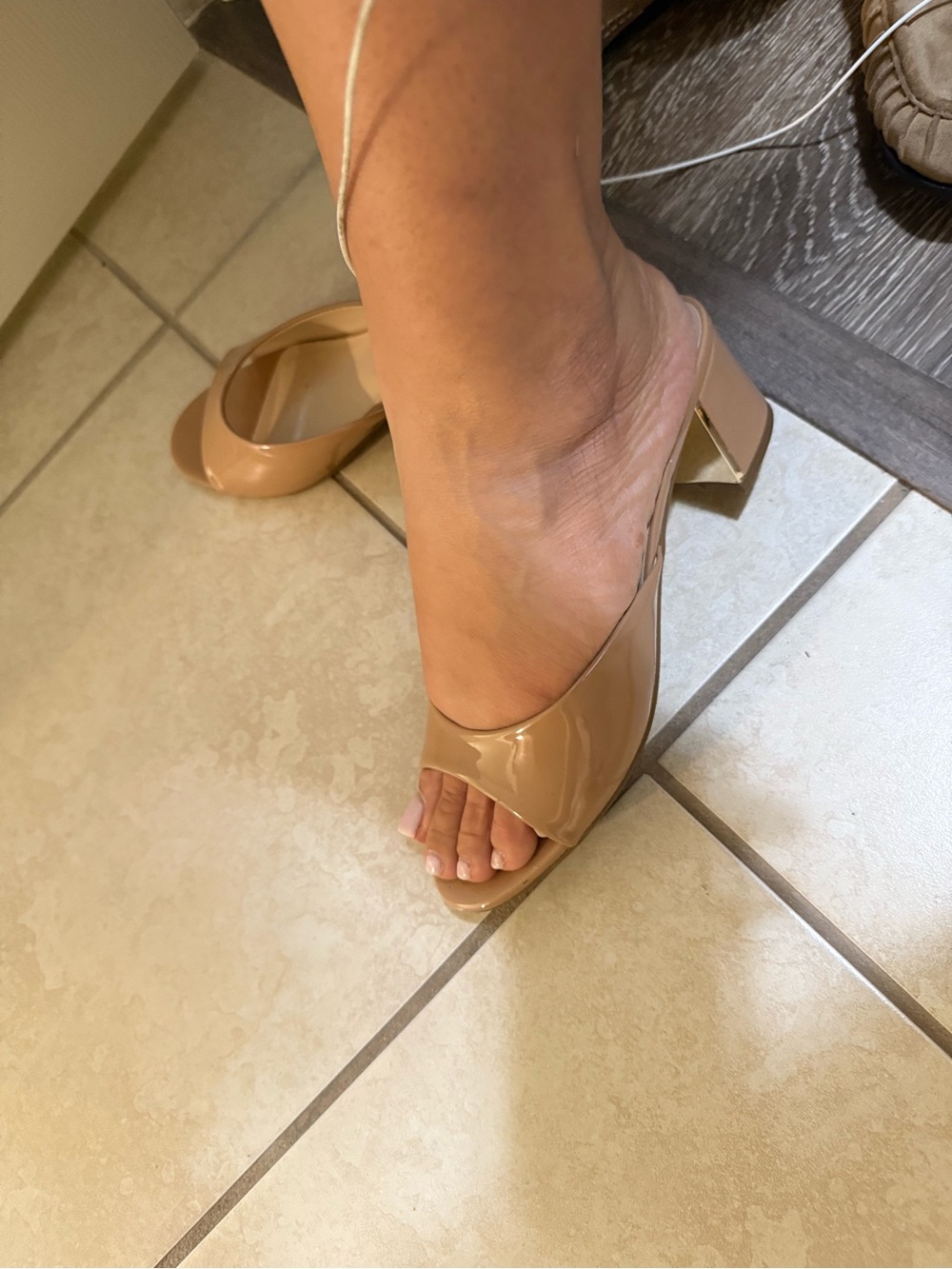 Women’s Nude Patent Block Heel Slide Sandals